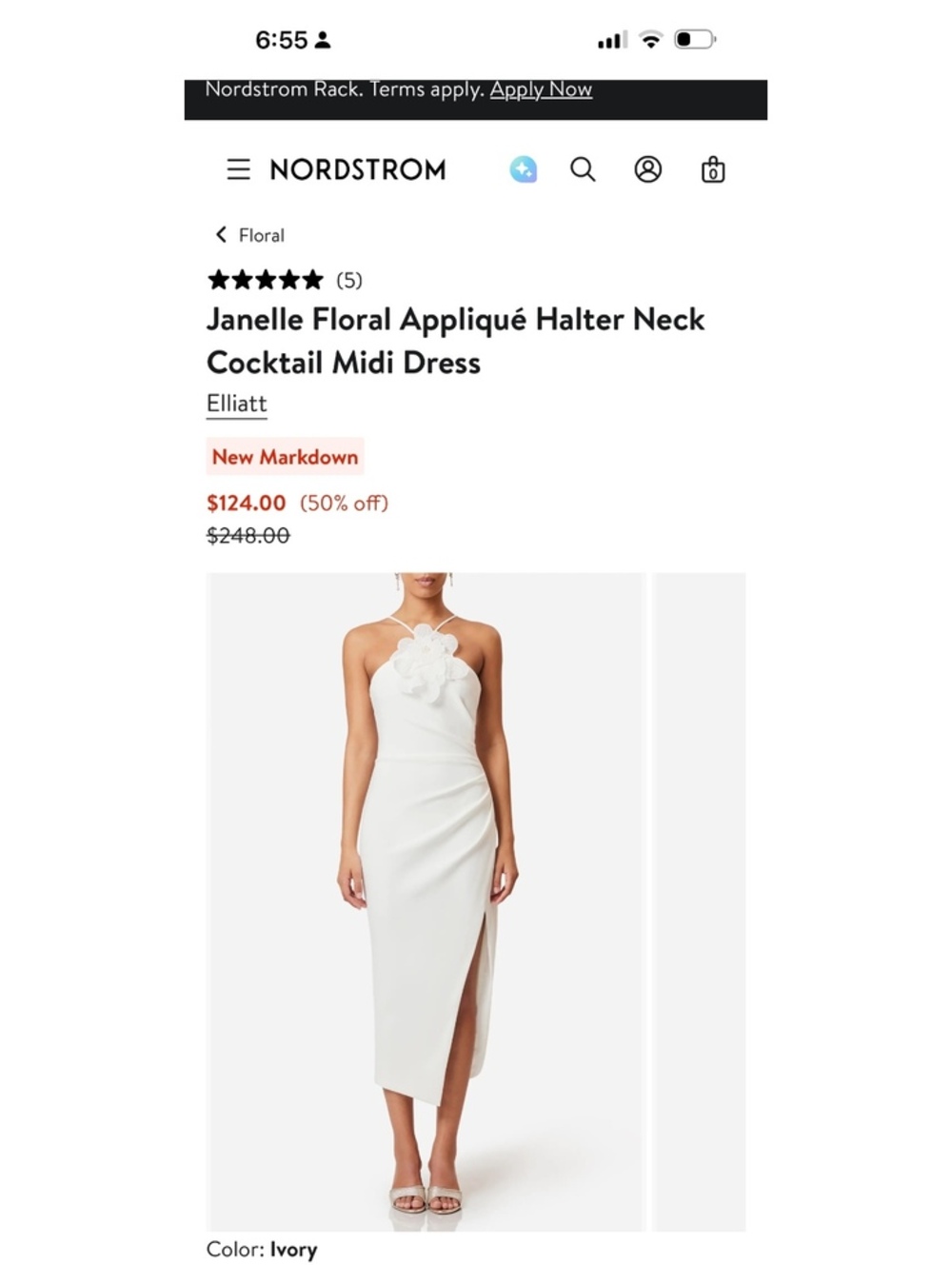 Janelle Floral Appliqué Halter Neck Cocktail Midi Dress Elliatt New Markdown